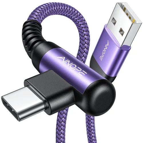Miniatura 17 de AINOPE Cable USB a USB C [2 unidades, 6.6 pies] 3.1A tipo C cargador de carga rápida, cable USB C en ángulo recto para iPhone 17 Carplay, Galaxy Gris