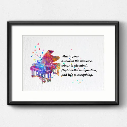 Miniatura 4 de Dignovel Studios Música de piano sin marco de 8 x 10 pulgadas da un alma al universo músico citas inspiradoras diciendo sabiduría acuarela impresión