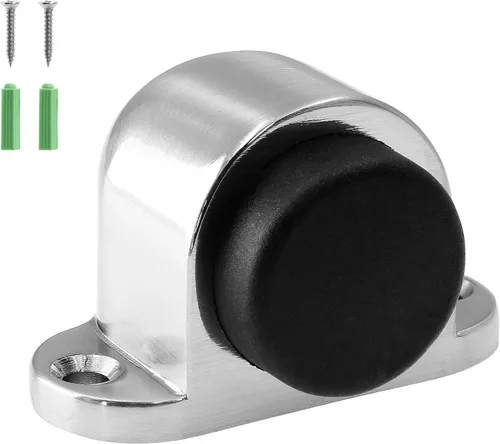 Tope de piso resistente de 1.3 Pulgadas / 33mm, tope de puerta de montaje en el piso con tapón de goma silencioso, acabado cepillado de acero