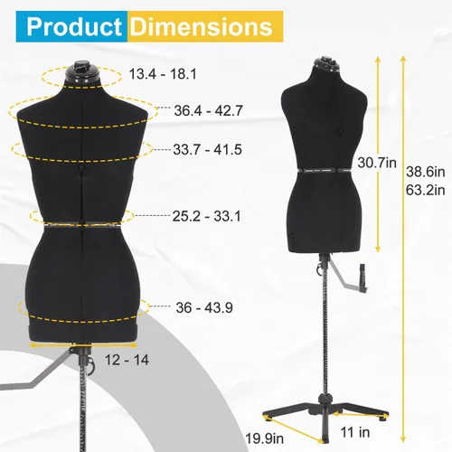 Miniatura 2 de FDW Maniquí femenino con forma de maniquí de costura, torso, ajuste a la cintura, las caderas, el cuello y la longitud de la espalda con base