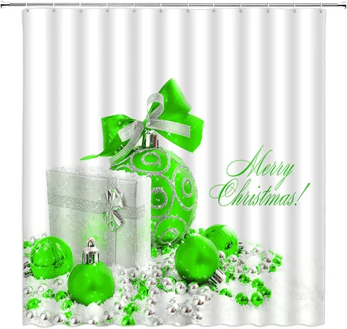Miniatura 8 de AMFD Cortina de ducha de Feliz Navidad, bolas de Navidad azules, fantasía, vacaciones de invierno, feliz año nuevo, blanco, juego de decoración