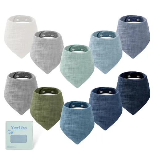 Miniatura 8 de Yoofoss Baberos de muselina para bebé, paquete de 10 unidades, 100% algodón orgánico, 6 capas, suaves y absorbentes, baberos bandana babear