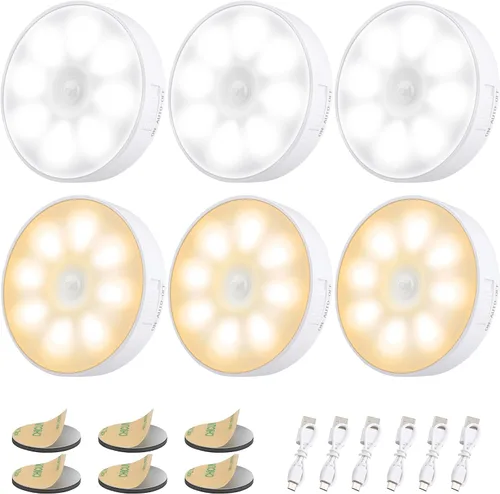 Miniatura 10 de Paquete de 3 luces con sensor de movimiento, 8 LED de luz nocturna recargable, con cable USB y parche magnético, 3 modos, luz de pared segura Blanco