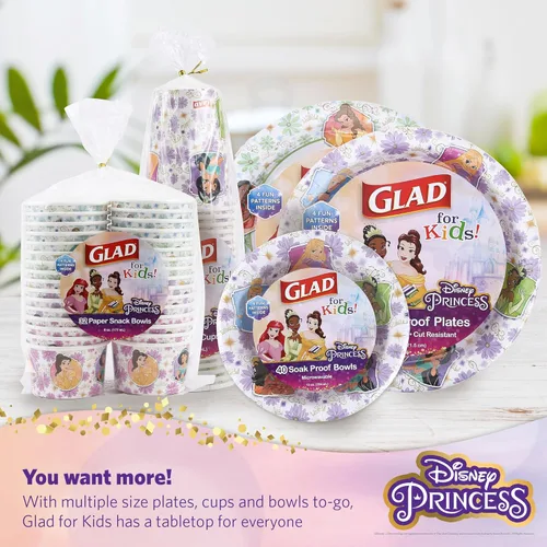 Miniatura 6 de Glad Platos de Papel Desechables de Princesas Disney para Niños, Marcos Florales - Resistentes, A Prueba de Absorción, Aptos para Microondas, Platos