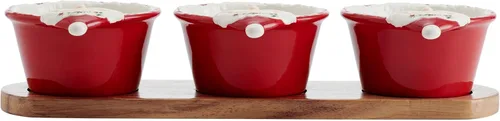 Miniatura 6 de Pfaltzgraff Winterberry Cuencos para Salsas de Papá Noel con Base de Madera, Juego de 3