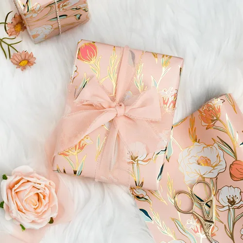 Miniatura 3 de Rollo de papel de regalo floral Merture - 43.2 cm X 10 m - 1 rollo (4.32 m². total) Papel de regalo rosa para boda Papel de regalo para boda