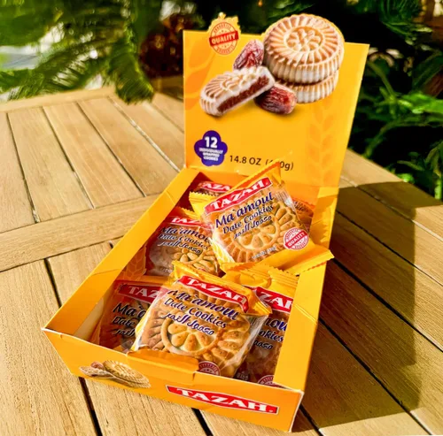 Miniatura 4 de Tazah Maamoul - Galletas de dátiles 100% naturales rellenas de dátiles, 12 unidades envueltas individualmente Mamoul