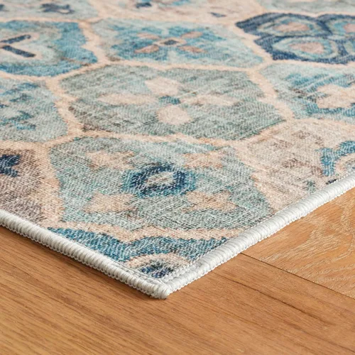 Miniatura 6 de Dash & Albert Alfombra Pali Blue lavable a máquina, 2 x 3 pies, patrón geométrico azul