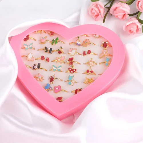 Miniatura 5 de Leadigol 36 anillos de joyería para niña, ajustables, sin duplicación, anillos ajustables en caja, juego de anillos de joyería con vitrina