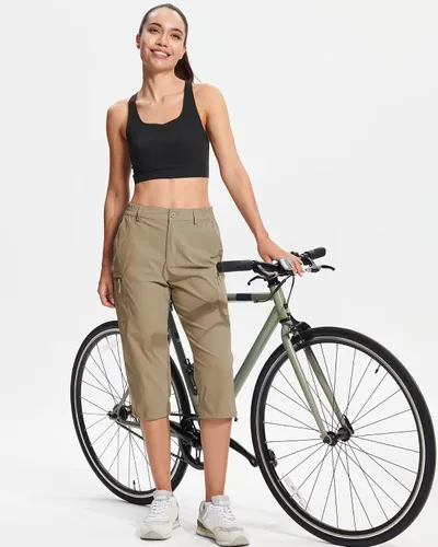 Miniatura 5 de TACVASEN Pantalones capri de senderismo para mujer, 5 bolsillos, ligeros, de secado rápido, debajo de la rodilla, pantalones cortos deportivos