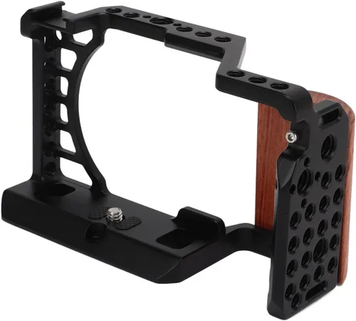 Miniatura 6 de Jaula de cámara de aleación de aluminio con mango de madera, interfaz de zapata fría, marco protector para Sony A6400 A6300 A6100 A6000 - Diseño