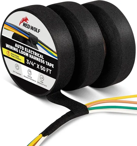 RED WOLF Cinta eléctrica de alambre, 3/4 pulgadas x 50 pies, cinta eléctrica de tela de fieltro que amortigua el ruido, arnés de cableado de alta
