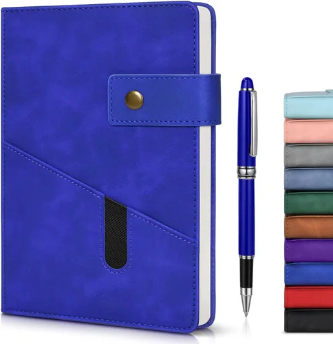Miniatura 12 de vfaejll Cuaderno de cuero rayado azul A5 para hombres y mujeres, 5.9" X 8.4" Cuaderno diario personalizado de tapa dura con bolígrafo, 200 páginas