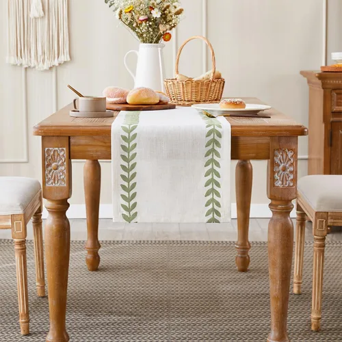 Miniatura 2 de Camino de mesa bordado de estilo rústico, 13 x 36 pulgadas, caminos de mesa irregulares de hojas de sauce de 36 pulgadas de largo para decoración