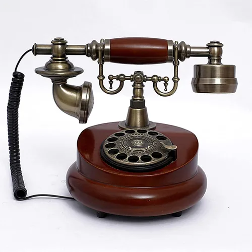 Phone Decor 1950'S Retro Rotiry Dial Phone, Solid Wood Classic Landline Phones with Redial Button, Vintage Telephone for Home Office Decor