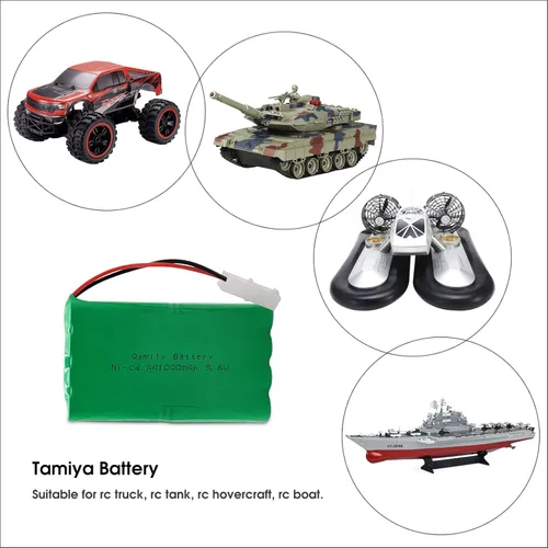 Miniatura 4 de Qsmily® Paquete de baterías RC de 9.6 V, batería Ni-Cd recargable AA de 1000 mAh con cable de carga y conector Tamiya, adecuada para camión monstruo