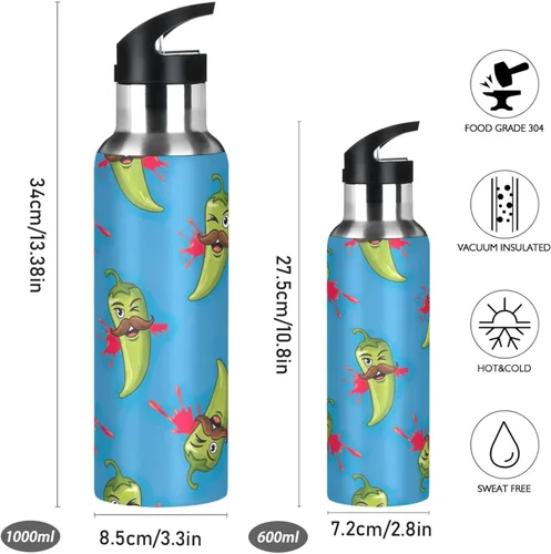 Miniatura 2 de Stainless Steel Vacuum Insulated Water Bottle 20 Oz, BPA-Free Sports Water Bottle for Gym Outdoor Travel School, Green Chili Peppers