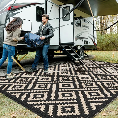 Miniatura 49 de GENIMO Alfombra de exterior impermeable de 5 x 8 pies, alfombras reversibles, alfombra de área, alfombra de plástico para exteriores, alfombra Negro