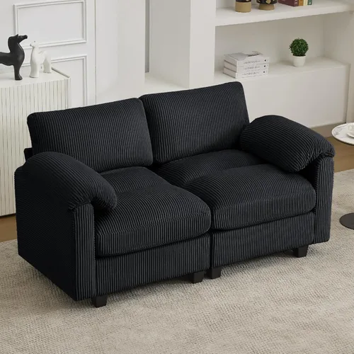 Miniatura 43 de Sofá biplaza modular de 61 pulgadas, asiento extra profundo para sala de estar, sofá de pana profundo con almohadas para reposabrazos, cosido