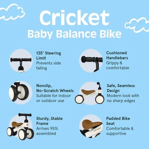 Miniatura 3 de Retrospec Cricket Baby Walker Bicicleta de equilibrio con 4 ruedas para edades de 12 a 24 meses – Juguetes para bebés y niños pequeños para niños