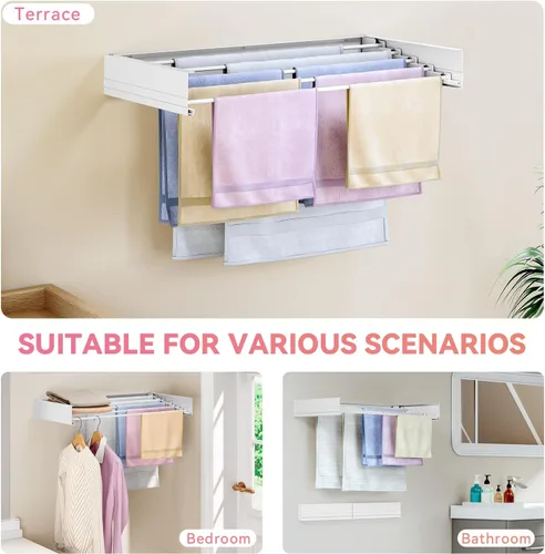 Miniatura 5 de APEXCHASER Estante de secado de ropa montado en la pared, estante de secado de ropa retráctil de 32 pulgadas, toalleros para baño, balcón