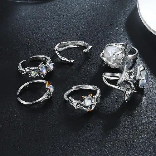 Miniatura 9 de KISS WIFE Cute Rings Set Multi-style available Y2K Preppy Aesthetic Ring Sets for Teen Girls Women, Colorful Trendy Jewelry Gold Stackable Joint