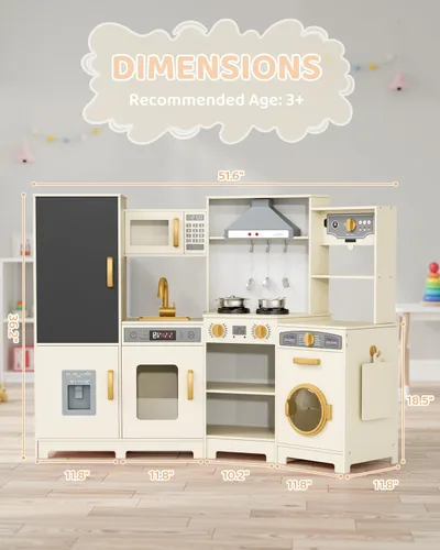 Miniatura 2 de MAMIZO Cocina de Juego de Esquina de Madera, Gran Juego de Cocina Interactivo Definitivo para Niños Pequeños de Simulación con Pizarra, Estufa