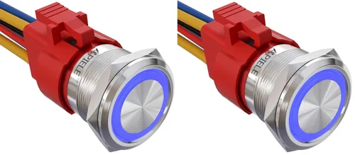 Miniatura 20 de APIELE Interruptor de Botón Pulsador con Pestillo de 10 Amperios 22mm 12V Ojo de Ángel LED Impermeable Aleación de Aluminio Redondo Autobloqueante