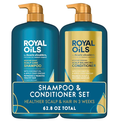 Head & Shoulders Royal Oils Champú y Acondicionador Anti-Caspa Paquete Doble, 1% Piritiona de Zinc, Para Cabello Rizado, Cabello Enrulado, Alivio