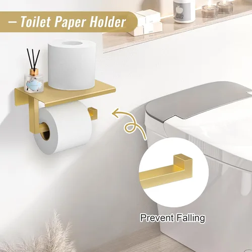 Miniatura 3 de YACVCL Juego de accesorios de baño de oro cepillado de 23.6 pulgadas, juego de 5 toalleros y soporte para baño, soporte de papel higiénico mejorado