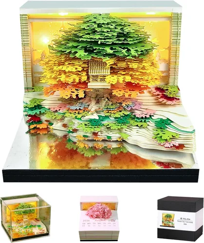 Miniatura 10 de RSLIPIN Bloc de Notas 3D Pieza de Tiempo Calendario 2026, Calendario 3D 2026 Calendario de Escritorio con Luces Notas de Bricolaje Bloc de Notas