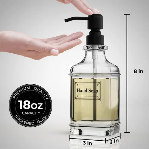 Miniatura 4 de GLADPURE - Paquete de 2 dispensadores de jabón, 18 onzas de capacidad, dispensadores de manos de vidrio grueso de diseño antiguo; con bomba de acero