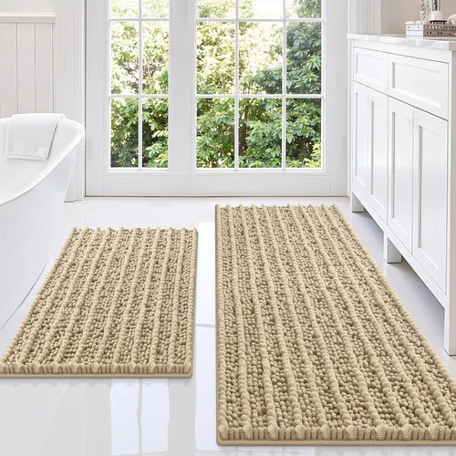 Miniatura 44 de Smiry Juego de 2 alfombras de baño, suaves y absorbentes, parte trasera de goma antideslizante, lavables a máquina, juego de alfombras de baño