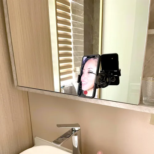 Miniatura 2 de Soporte universal para teléfono de ducha con espejo, multidireccional doble con ventosa giratoria de 360 grados, soporte de montaje en pared