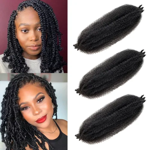 Cabello Afro Twist Elástico de 16 pulgadas, Cabello Kinky para Trenzar, Cabello Marley Twist para Crochet 2# Pre Esponjado, Cabello Spring Twists