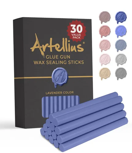 Artellius Varillas de cera de sellado, lavanda, paquete de 30, 4 x 0.3 pulgadas, resina flexible de alta viscosidad para sellos de cera y