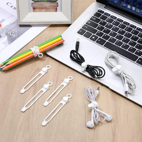 Miniatura 6 de Nuanchu 40 bridas de silicona reutilizables, correas ajustables, organizador de cables de carga multiusos para sujetar cables de carga