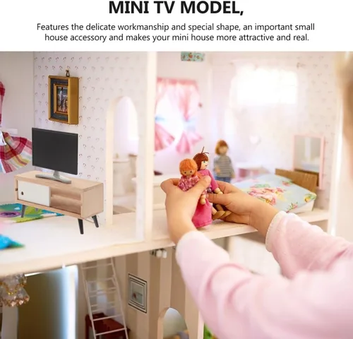 Miniatura 2 de Juego de TV y gabinete en miniatura para casa de muñecas, escala 1:12, moderno, pequeño, para sala de estar, soporte de almacenamiento, fondo