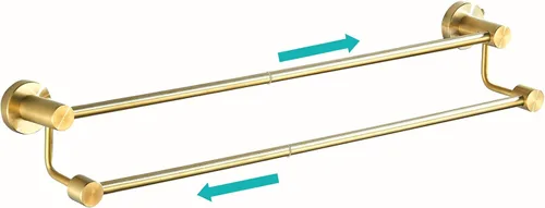 BATHSIR Toallero de baño doble de oro cepillado ajustable, 14.56 a 27.55 pulgadas, toallero de montaje en pared para baño, colgador de toallas de