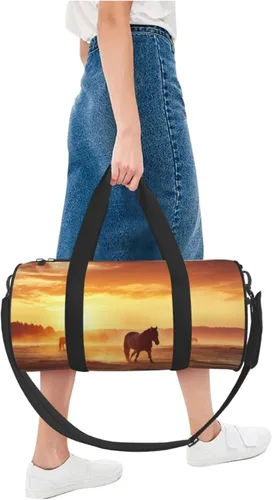 Miniatura 5 de Sports Gym Bag for Women Men Travel Duffel Bag Tote Horses on Pasture at Sundown Weekender Bag Canvas Carry on Overnight Bag for Travel Swimming