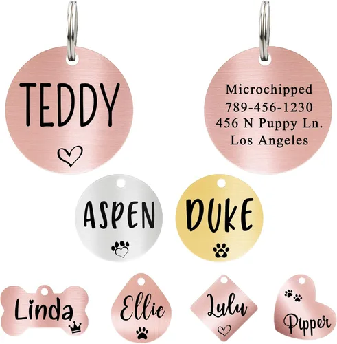 Miniatura 30 de Ultra Joys - Etiqueta personalizada de identificación para mascotas para perros, etiqueta de identificación de hueso de acero inoxidable cepillado