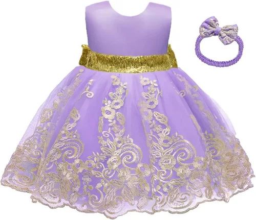 Miniatura 30 de CMMCHAAH - Vestidos de encaje para concursos de niñas bebés de 0-6 años, vestido formal para fiestas con diadema