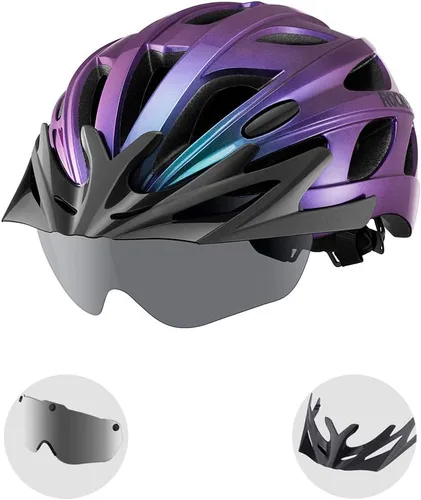 Miniatura 11 de ROCKBROS - Casco de bicicleta para hombres y mujeres adultos con ajuste sugerido de 58-65cm, gafas magnéticas desmontables y visera solar, ligero Ti