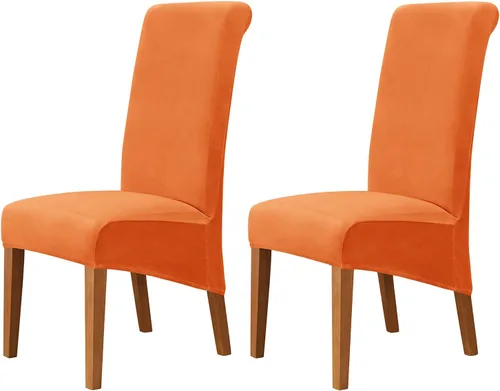 Miniatura 29 de Juego de 2 fundas de terciopelo para sillas de comedor, color beige, fundas elásticas para sillas de comedor y cocina, reutilizables, protector
