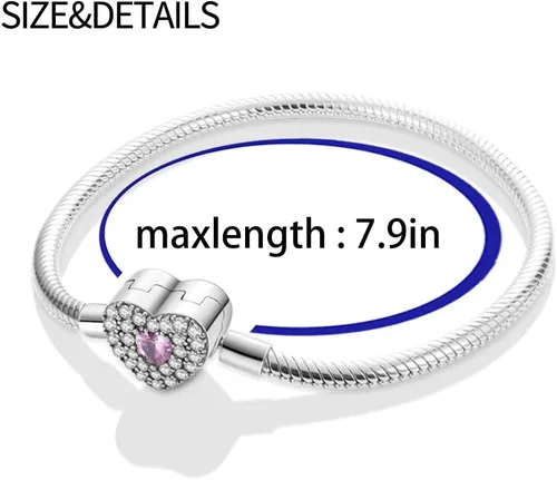 Miniatura 5 de Pandach Pulsera de plata de ley 925 con cierre de circonita cúbica transparente, pulsera de cadena de serpiente básica para cualquier dije