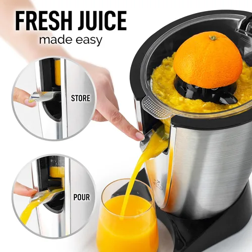 Miniatura 2 de Exprimidor Eléctrico de Cítricos Zulay - Hace Jugo Fresco de Naranja, Limón, Pomelo, Lima - Acero Inoxidable, 160W Potente y Silencioso, Conos Lux