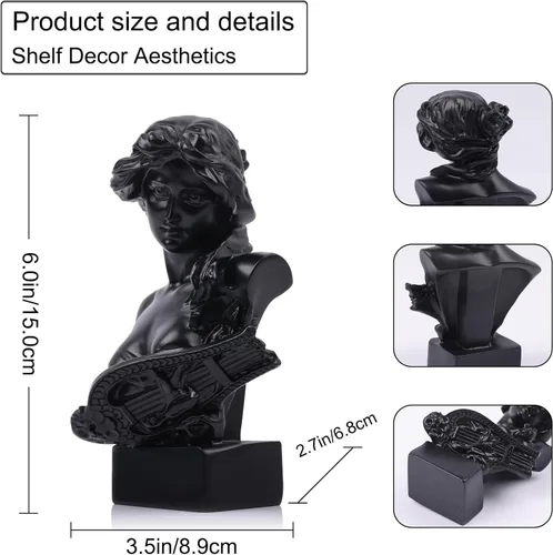 Miniatura 2 de LCCCK Estatua de busto de mitología griega negra de 6 pulgadas de alto, estatua de Afrodita de resina y escultura para decoración de habitación