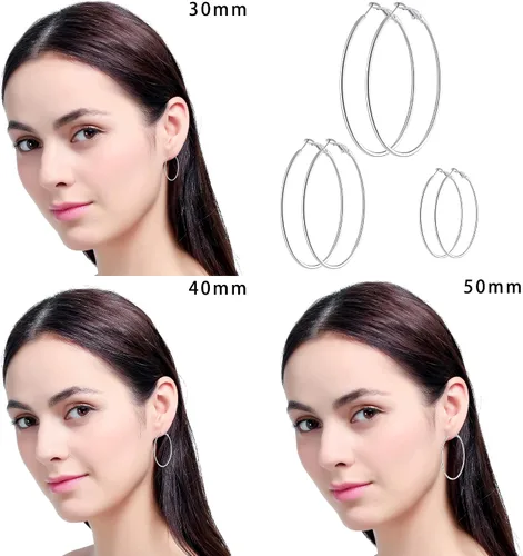 Miniatura 7 de Juego de 6 pares de aretes de aro chapados en oro de acero inoxidable para mujeres y niñas aros hipoalergénicos para mujer 304050in Acero inoxidable