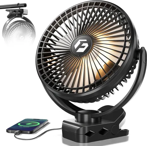 Miniatura 9 de FRIZCOL Ventilador portátil de 12000 mAh con clip de 8 pulgadas, recargable, funciona con pilas, ventiladores de campamento con luces y control