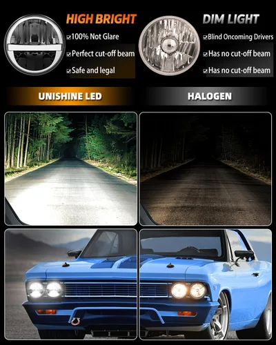 Miniatura 4 de UNI-SHINE Faro LED para motocicleta de 5.75 pulgadas, 5-3/4 pulgadas, aprobado por DOT, con DRL de haz alto y bajo, Plug and Play, faro clásico